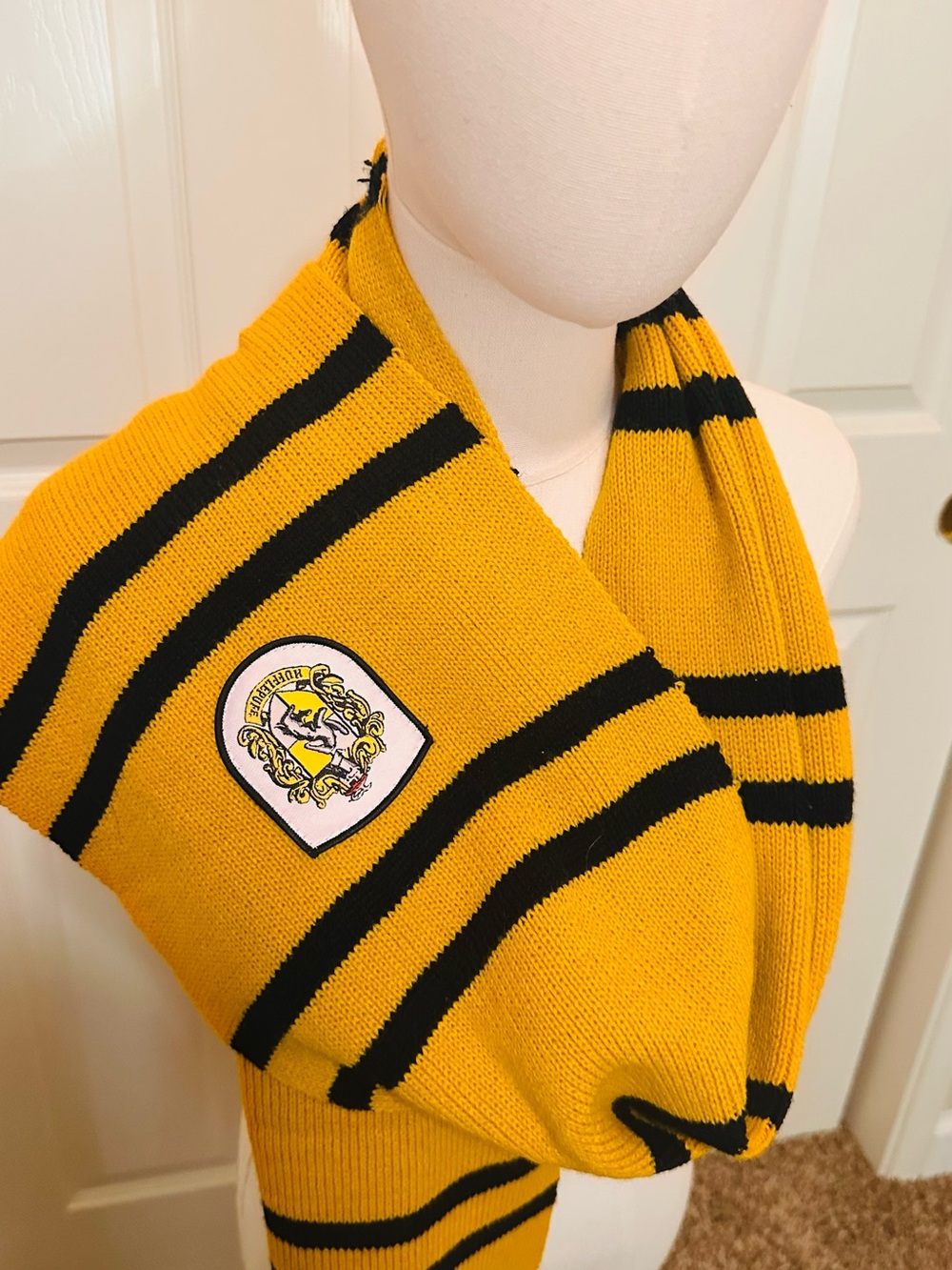 Hufflepuff Black Striped Knit Scarf with Crest Patch